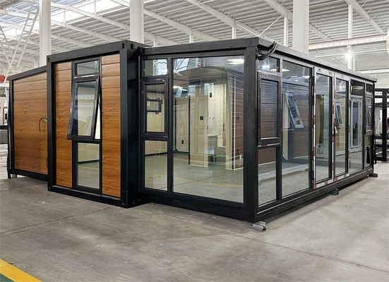 20ft brown expanded container house with glass curtain wall